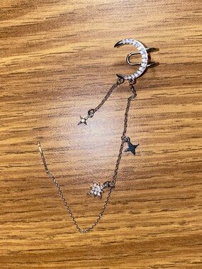 Silver Moon & Star Dangle Ear Cuff